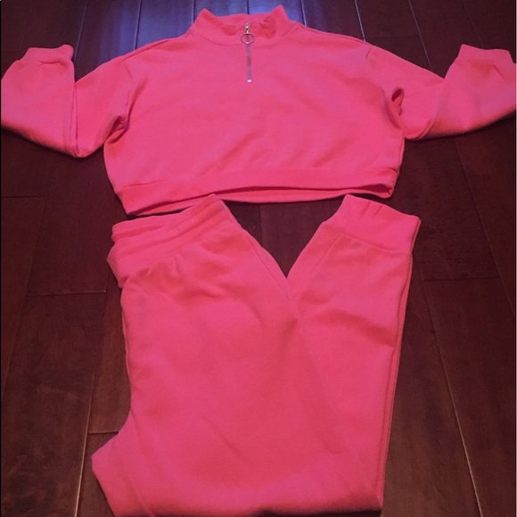 neon pink sweatsuit
